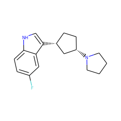 Fc1ccc2[nH]cc([C@@H]3CC[C@H](N4CCCC4)C3)c2c1 ZINC000038778624