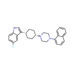 Fc1ccc2[nH]cc([C@H]3CC[C@@H](N4CCN(c5cccc6ccccc56)CC4)CC3)c2c1 ZINC000101181696