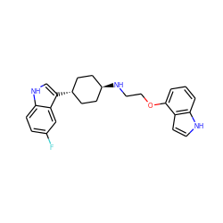 Fc1ccc2[nH]cc([C@H]3CC[C@H](NCCOc4cccc5[nH]ccc45)CC3)c2c1 ZINC000101030954