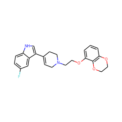 Fc1ccc2[nH]cc(C3=CCN(CCOc4cccc5c4OCCO5)CC3)c2c1 ZINC000000595486