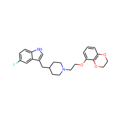 Fc1ccc2[nH]cc(CC3CCN(CCOc4cccc5c4OCCO5)CC3)c2c1 ZINC000000595482