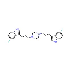 Fc1ccc2[nH]cc(CCCN3CCN(CCCc4c[nH]c5ccc(F)cc45)CC3)c2c1 ZINC000103253719