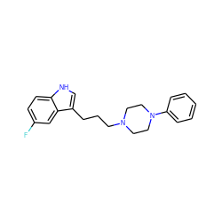 Fc1ccc2[nH]cc(CCCN3CCN(c4ccccc4)CC3)c2c1 ZINC000095604506