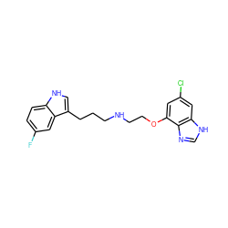 Fc1ccc2[nH]cc(CCCNCCOc3cc(Cl)cc4[nH]cnc34)c2c1 ZINC000003923592