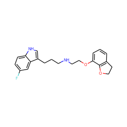 Fc1ccc2[nH]cc(CCCNCCOc3cccc4c3OCC4)c2c1 ZINC000013581113