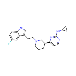 Fc1ccc2[nH]cc(CCN3CCC[C@H](c4ccnc(NC5CC5)n4)C3)c2c1 ZINC000040405987