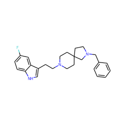 Fc1ccc2[nH]cc(CCN3CCC4(CC3)CCN(Cc3ccccc3)C4)c2c1 ZINC000013743416