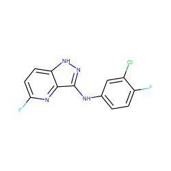 Fc1ccc2[nH]nc(Nc3ccc(F)c(Cl)c3)c2n1 ZINC000167048582