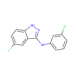 Fc1ccc2[nH]nc(Nc3cccc(Cl)c3)c2c1 ZINC000137897433