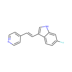 Fc1ccc2c(/C=C/c3ccncc3)c[nH]c2c1 ZINC000000006369