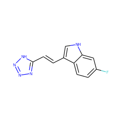 Fc1ccc2c(/C=C/c3nnn[nH]3)c[nH]c2c1 ZINC000072108665