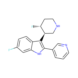 Fc1ccc2c([C@@H]3CNCC[C@H]3F)c(-c3cccnc3)[nH]c2c1 ZINC000013862745