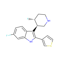 Fc1ccc2c([C@@H]3CNCC[C@H]3F)c(-c3ccsc3)[nH]c2c1 ZINC000013862746