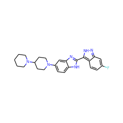 Fc1ccc2c(-c3nc4cc(N5CCC(N6CCCCC6)CC5)ccc4[nH]3)[nH]nc2c1 ZINC000036176924