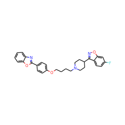 Fc1ccc2c(C3CCN(CCCCOc4ccc(-c5nc6ccccc6o5)cc4)CC3)noc2c1 ZINC000473154780