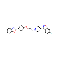 Fc1ccc2c(C3CCN(CCCOc4ccc(-c5nc6ccccc6o5)cc4)CC3)noc2c1 ZINC000473154761