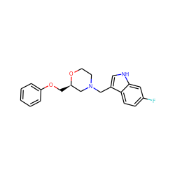 Fc1ccc2c(CN3CCO[C@H](COc4ccccc4)C3)c[nH]c2c1 ZINC000653726632