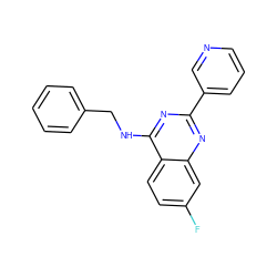 Fc1ccc2c(NCc3ccccc3)nc(-c3cccnc3)nc2c1 ZINC000013743204