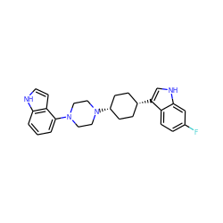 Fc1ccc2c(c1)[nH]cc2[C@H]1CC[C@@H](N2CCN(c3cccc4[nH]ccc34)CC2)CC1 ZINC000101182131