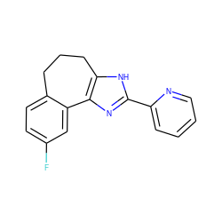 Fc1ccc2c(c1)-c1nc(-c3ccccn3)[nH]c1CCC2 ZINC000013440077