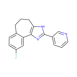 Fc1ccc2c(c1)-c1nc(-c3cccnc3)[nH]c1CCC2 ZINC000013440079