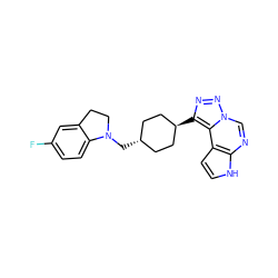 Fc1ccc2c(c1)CCN2C[C@H]1CC[C@H](c2nnn3cnc4[nH]ccc4c23)CC1 ZINC001772606156