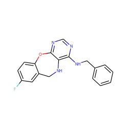 Fc1ccc2c(c1)CNc1c(NCc3ccccc3)ncnc1O2 ZINC000028571382