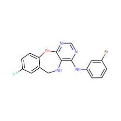 Fc1ccc2c(c1)CNc1c(Nc3cccc(Br)c3)ncnc1O2 ZINC000028570959