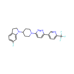 Fc1ccc2c(c1)N(C1CCN(c3ccc(-c4ccc(C(F)(F)F)nc4)nn3)CC1)CC2 ZINC000103241854