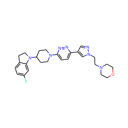 Fc1ccc2c(c1)N(C1CCN(c3ccc(-c4cnn(CCN5CCOCC5)c4)nn3)CC1)CC2 ZINC000218764821