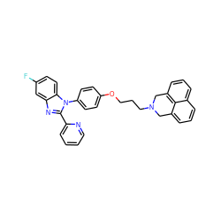 Fc1ccc2c(c1)nc(-c1ccccn1)n2-c1ccc(OCCCN2Cc3cccc4cccc(c34)C2)cc1 ZINC000040424367