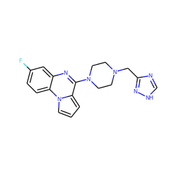 Fc1ccc2c(c1)nc(N1CCN(Cc3nc[nH]n3)CC1)c1cccn12 ZINC000040828498