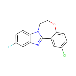 Fc1ccc2c(c1)nc1n2CCOc2ccc(Cl)cc2-1 ZINC000299867881