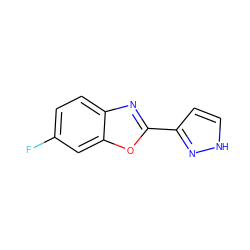 Fc1ccc2nc(-c3cc[nH]n3)oc2c1 ZINC000075883681