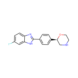 Fc1ccc2nc(-c3ccc([C@@H]4CNCCO4)cc3)[nH]c2c1 ZINC000205112185