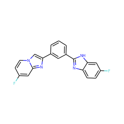 Fc1ccc2nc(-c3cccc(-c4cn5ccc(F)cc5n4)c3)[nH]c2c1 ZINC000073170228