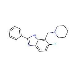 Fc1ccc2nc(-c3ccccc3)[nH]c2c1CN1CCCCC1 ZINC000084604145