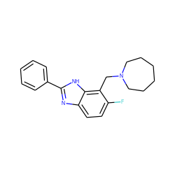 Fc1ccc2nc(-c3ccccc3)[nH]c2c1CN1CCCCCC1 ZINC000084604147