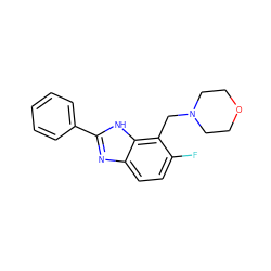 Fc1ccc2nc(-c3ccccc3)[nH]c2c1CN1CCOCC1 ZINC000084615303