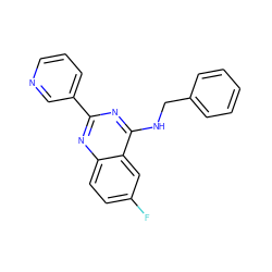 Fc1ccc2nc(-c3cccnc3)nc(NCc3ccccc3)c2c1 ZINC000013743203