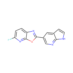 Fc1ccc2nc(-c3cnc4[nH]ccc4c3)oc2n1 ZINC000095560293