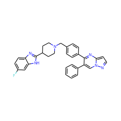 Fc1ccc2nc(C3CCN(Cc4ccc(-c5nc6ccnn6cc5-c5ccccc5)cc4)CC3)[nH]c2c1 ZINC000167243729