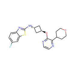 Fc1ccc2nc(N[C@H]3C[C@H](Oc4nccnc4C4CCOCC4)C3)sc2c1 ZINC000146928015