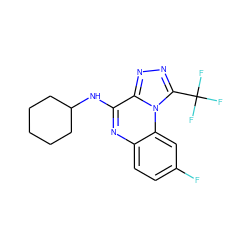 Fc1ccc2nc(NC3CCCCC3)c3nnc(C(F)(F)F)n3c2c1 ZINC000026378122