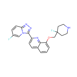 Fc1ccc2nnc(-c3ccc4cccc(OCC5(F)CCNCC5)c4n3)n2c1 ZINC000096175095