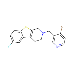 Fc1ccc2sc3c(c2c1)CCN(Cc1cnccc1Br)C3 ZINC001772641892