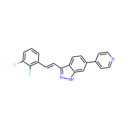 Fc1cccc(/C=C/c2n[nH]c3cc(-c4ccncc4)ccc23)c1F ZINC000167190738