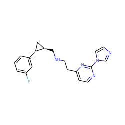 Fc1cccc([C@@H]2C[C@H]2CNCCc2ccnc(-n3ccnc3)n2)c1 ZINC000263620465