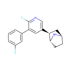 Fc1cccc(-c2cc([C@H]3C[C@H]4CC[C@H]3N4)cnc2F)c1 ZINC000253651311