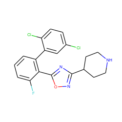 Fc1cccc(-c2cc(Cl)ccc2Cl)c1-c1nc(C2CCNCC2)no1 ZINC000049035255